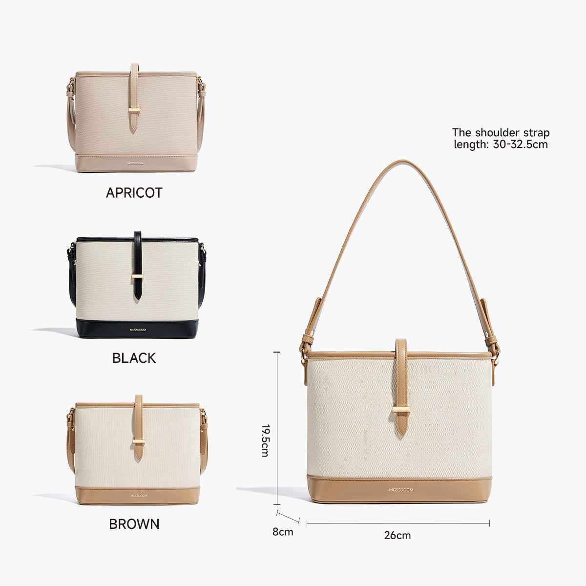 MOSSDOOM CATLY BAG – SWEET STITCHED COLOR SHOULDER BUCKET BAG FOR TRENDY WOMEN