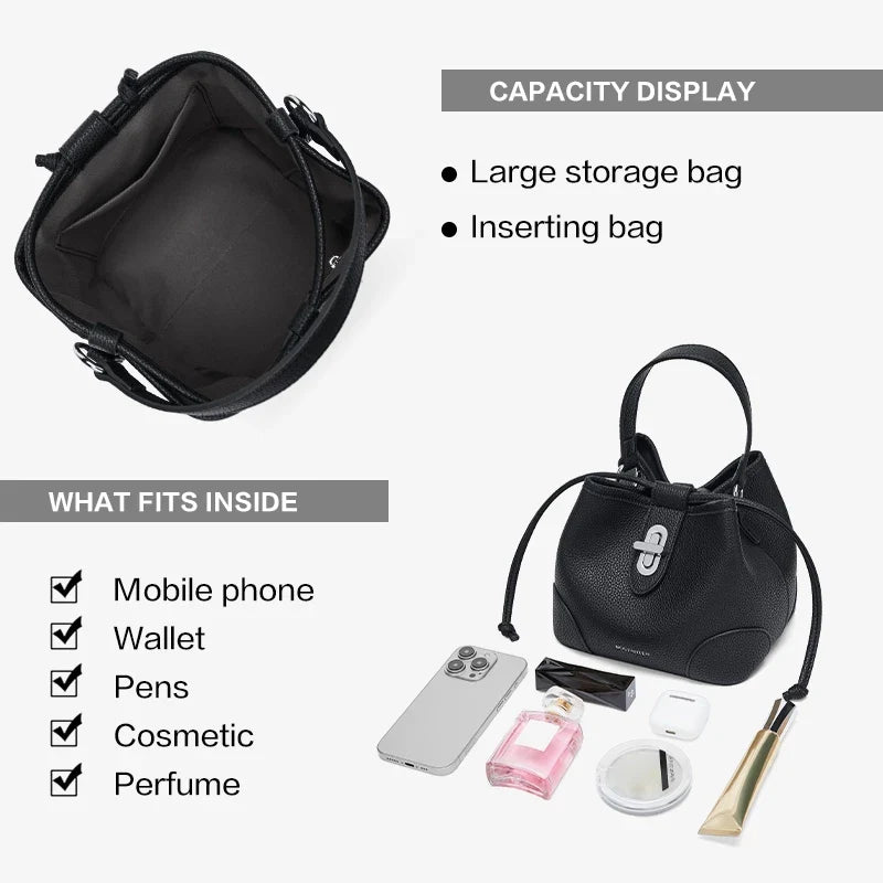 BOSTANTEN WOMEN'S DRAWSTRING BAG WITH BUCKLE LOCK